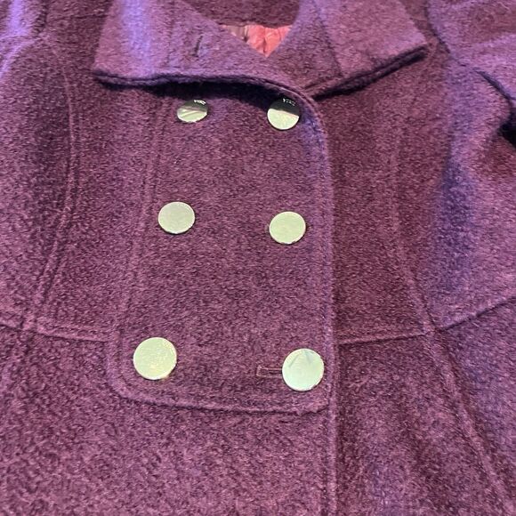 Guess Los Angeles Pea Coat Women’s M Burgundy Wool Blend Double Breast - Picture 3 of 16